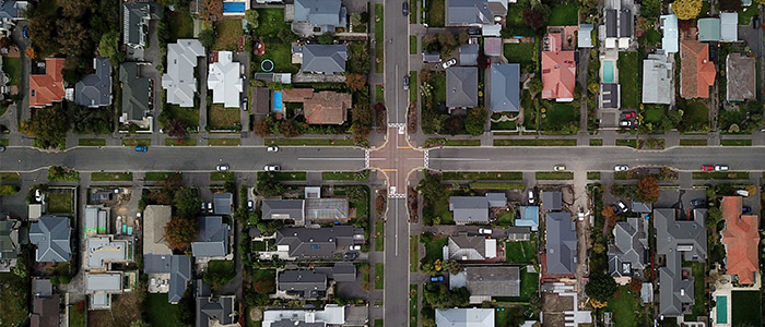 Aerial view of Christchurch houses